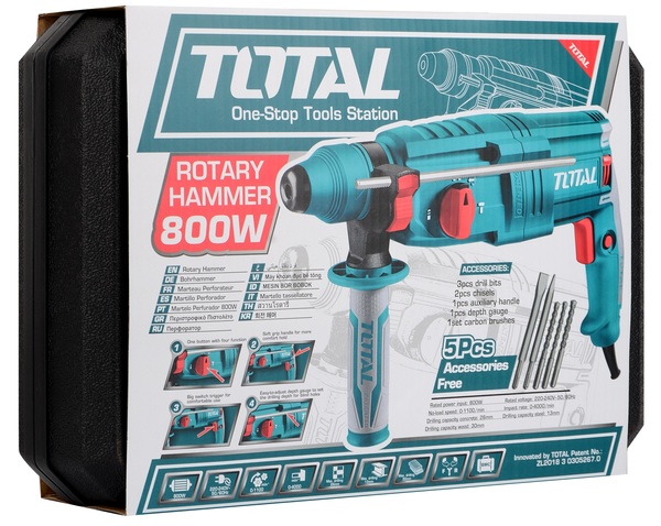 Перфоратор TOTAL TH308268 SDS-Plus, 800Вт, 0-1100об/мин — фото 8